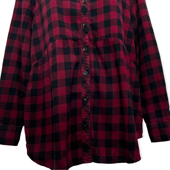 Beach Lunch Lounge Women's Red & Black Plaid Flannel Button Up Shirt Size Small - Picture 7 of 13